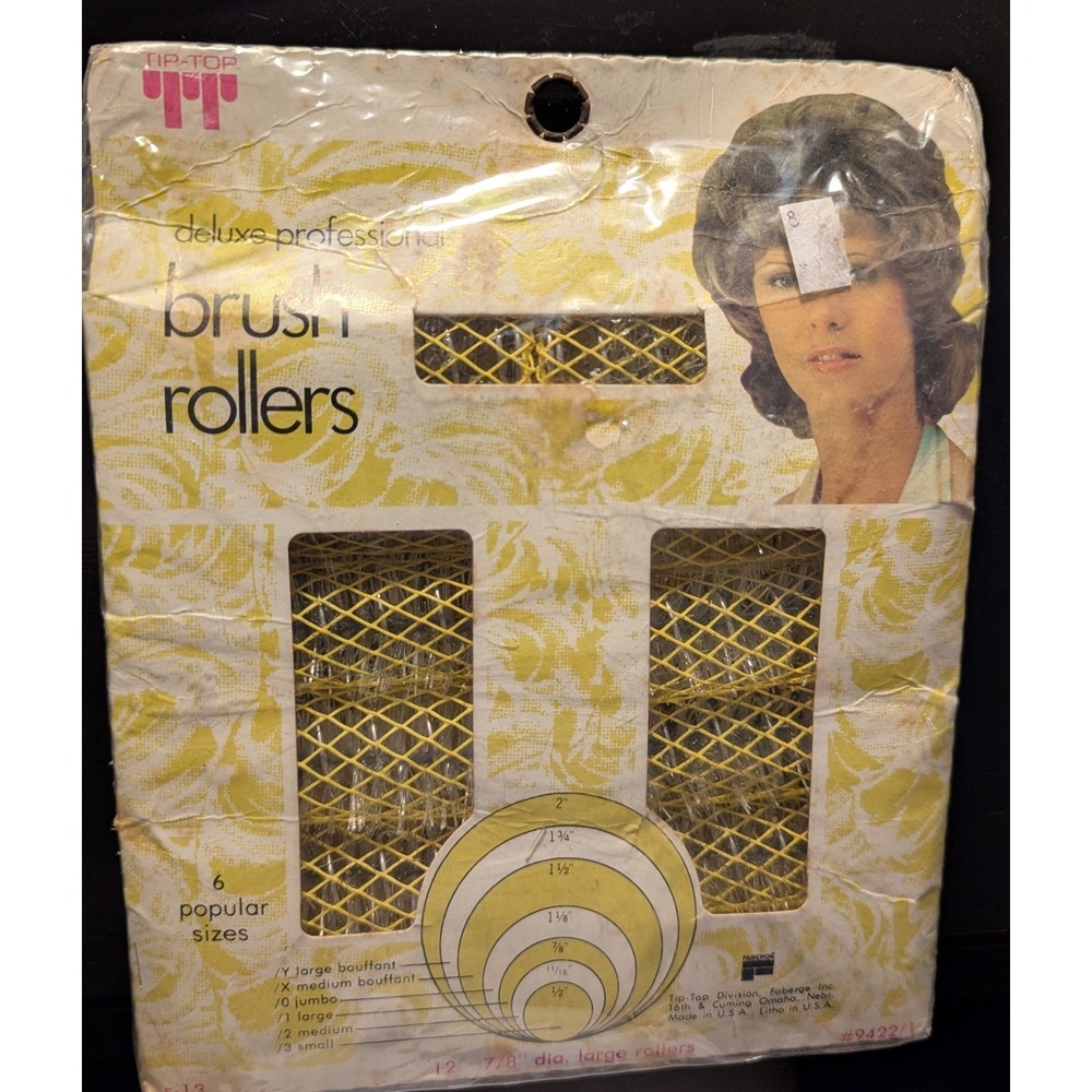 Tip Top Deluxe Professional Brush Rollers 12 7/8 Large VTG NWT Includes Comb